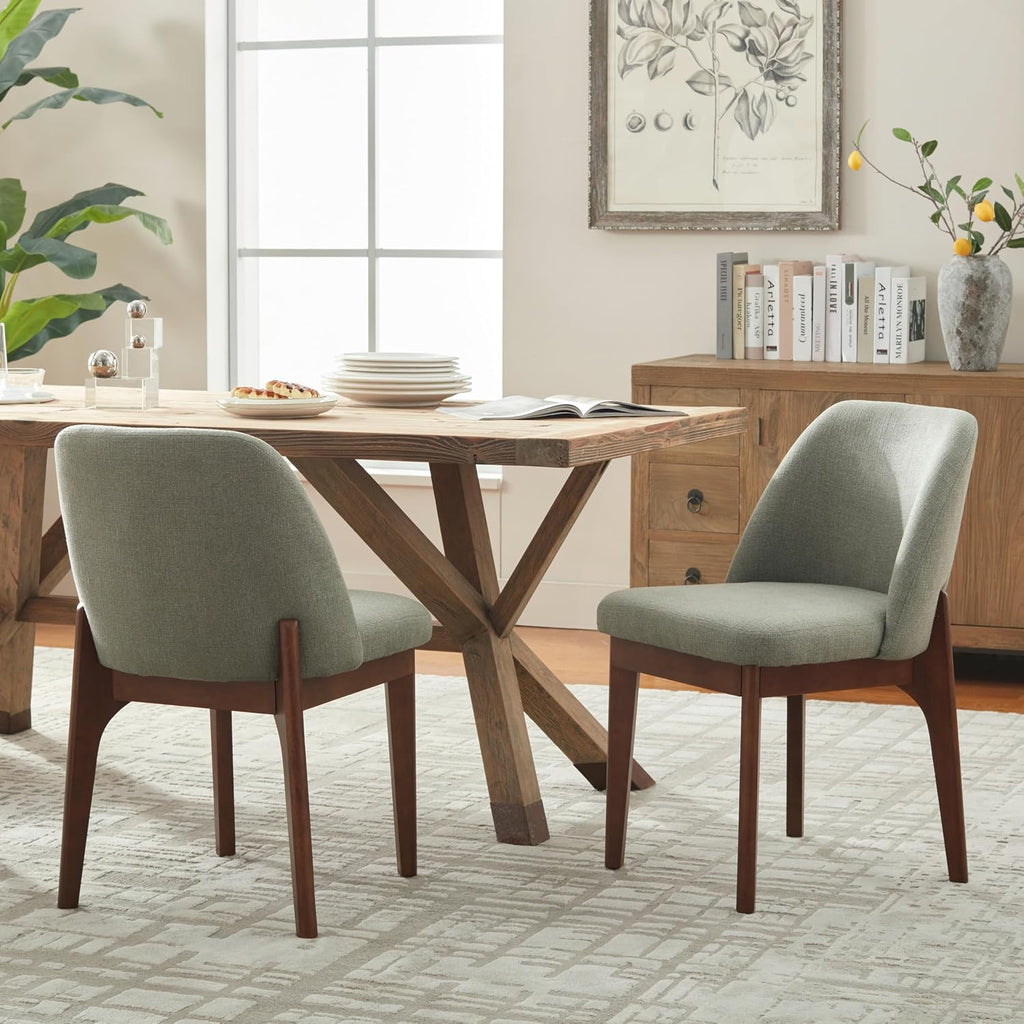 Wooden Dining Chairs Set of 2, Upholstered Dining Room Chairs with Rubberwood Legs and Padded Seats, Kitchen Chairs