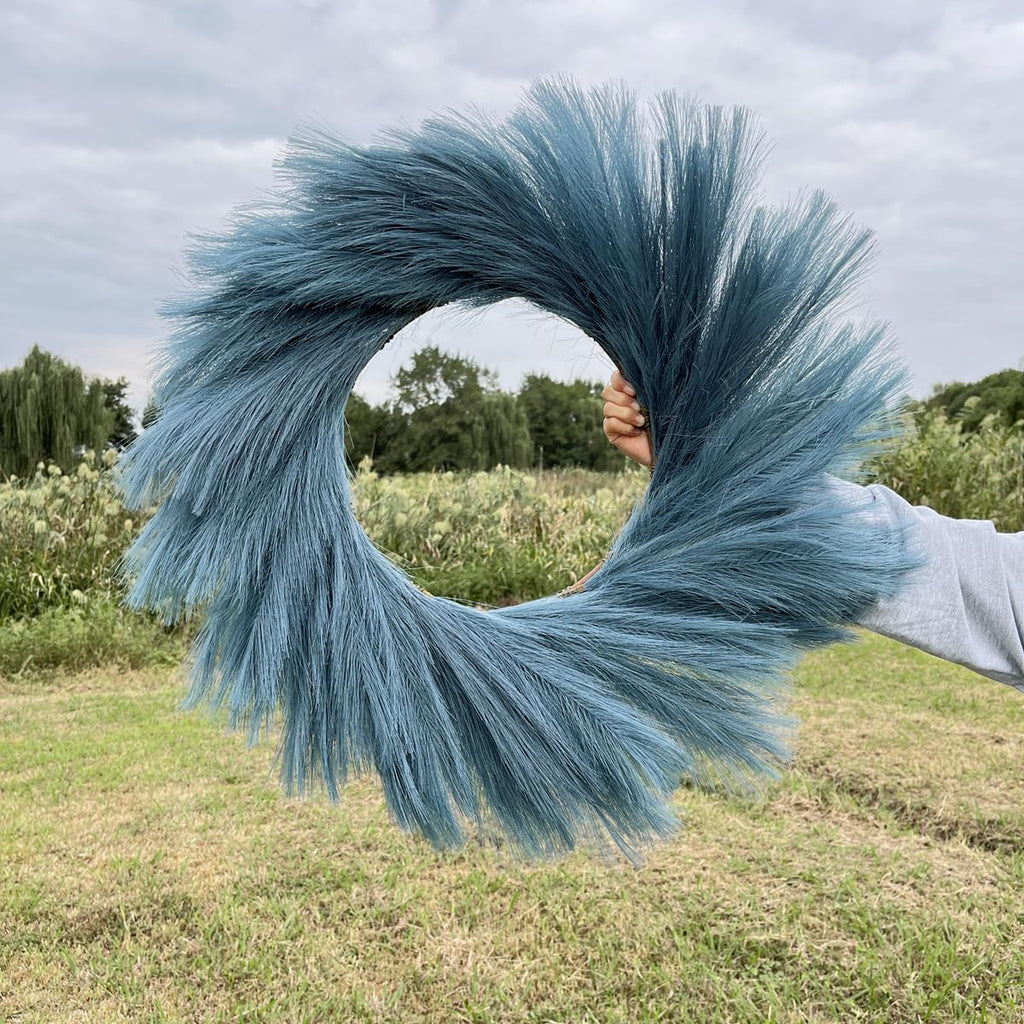 27'' Artificial Pampas Grass Wreath, UV Resistant Faux Pampas Wreath for Front Door, Porch, and Wall, Fluffy Boho