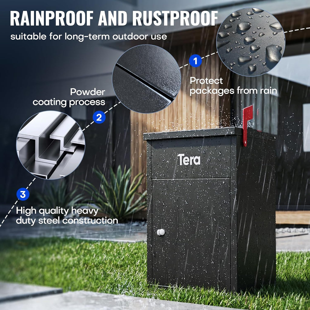 Package Delivery Boxes : No Assembly Needed 23" H Anti-Theft Parcel Drop Box Outdoor with Lock Galvanized Steel