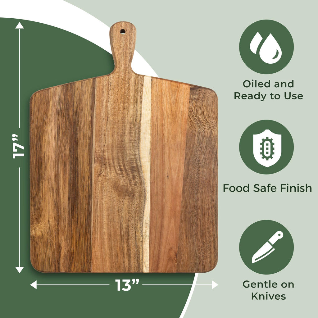 Acacia Wood Cutting Board and Chopping Board with Handle for Meat, Cheese Board, Vegetables, Bread, and Charcuterie