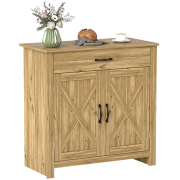 Farmhouse Sideboard Buffet Cabinet Barn Door Natural Wood Effect