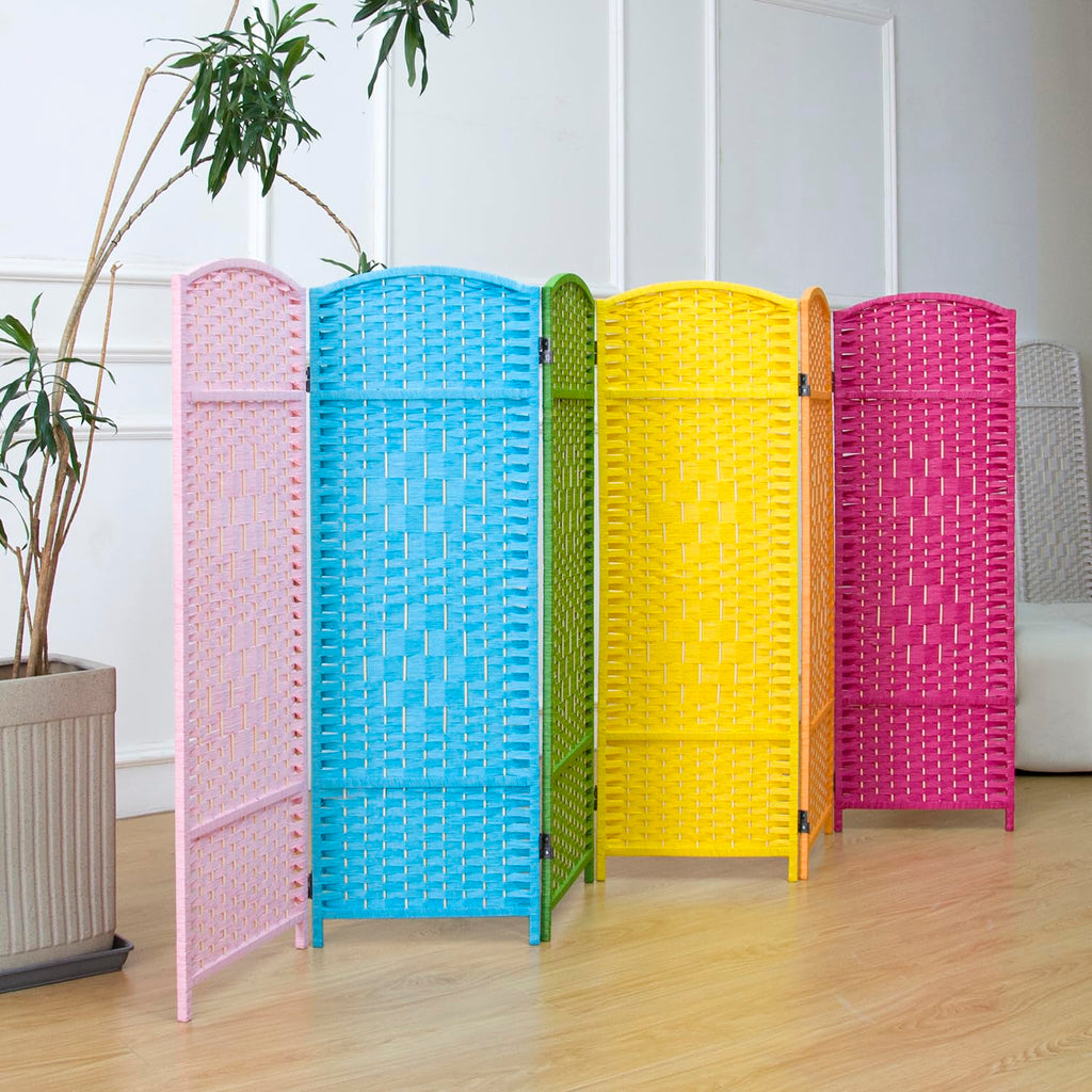 6 Panel Rattan Divider Short Room Partition Screen, Double Sided Folding Divider for Room Separation, Colorful, 47.2" H