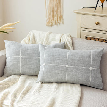 Pack of 2 Rustic Lattice Throw Pillow Covers (Plaid Grey, 12"x20")