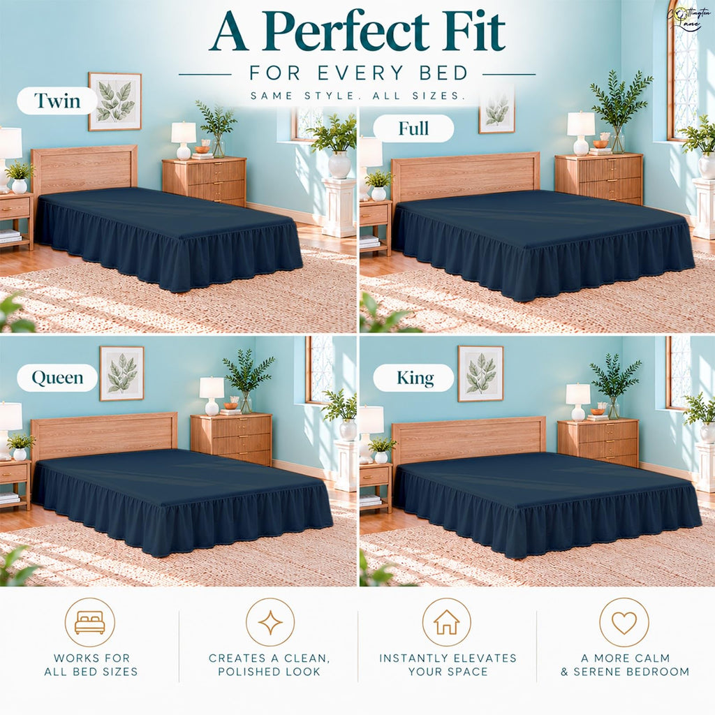 Queen Size Ruffle Bed Skirt 16 Inch Drop, Navy Blue