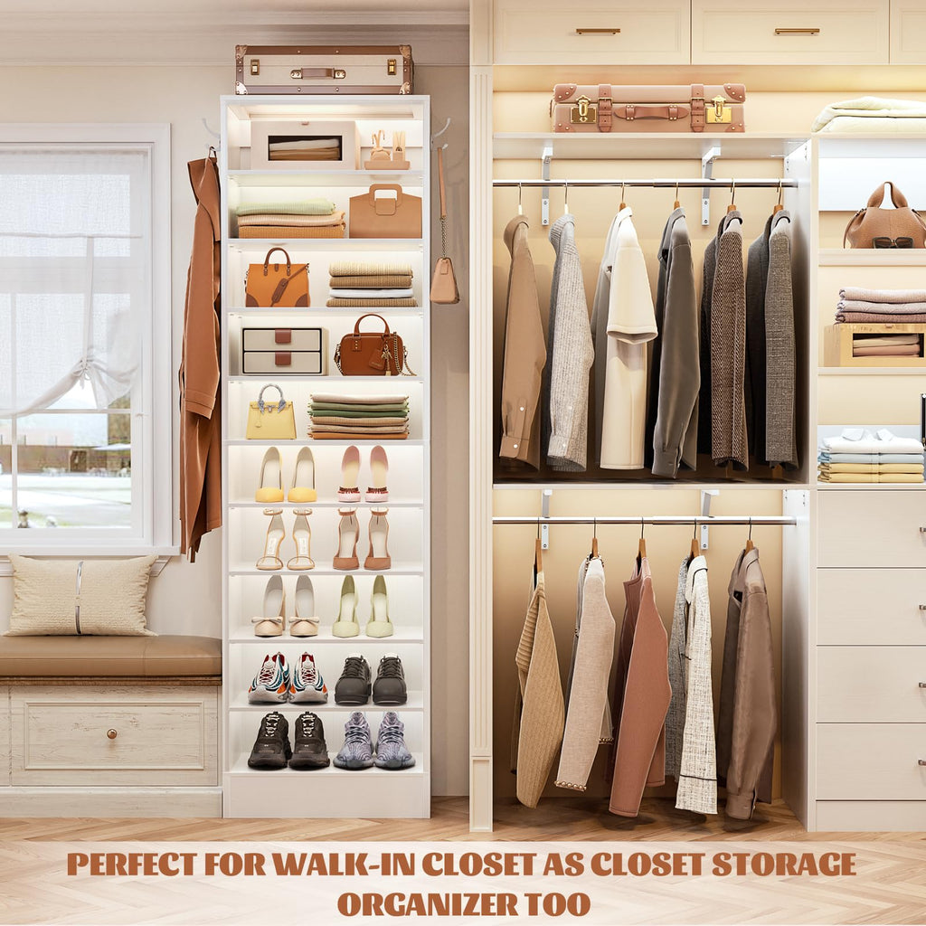 10 TiersTall Shoe Cabinet, Narrow Wood Shoe Rack, 17.7" W, White