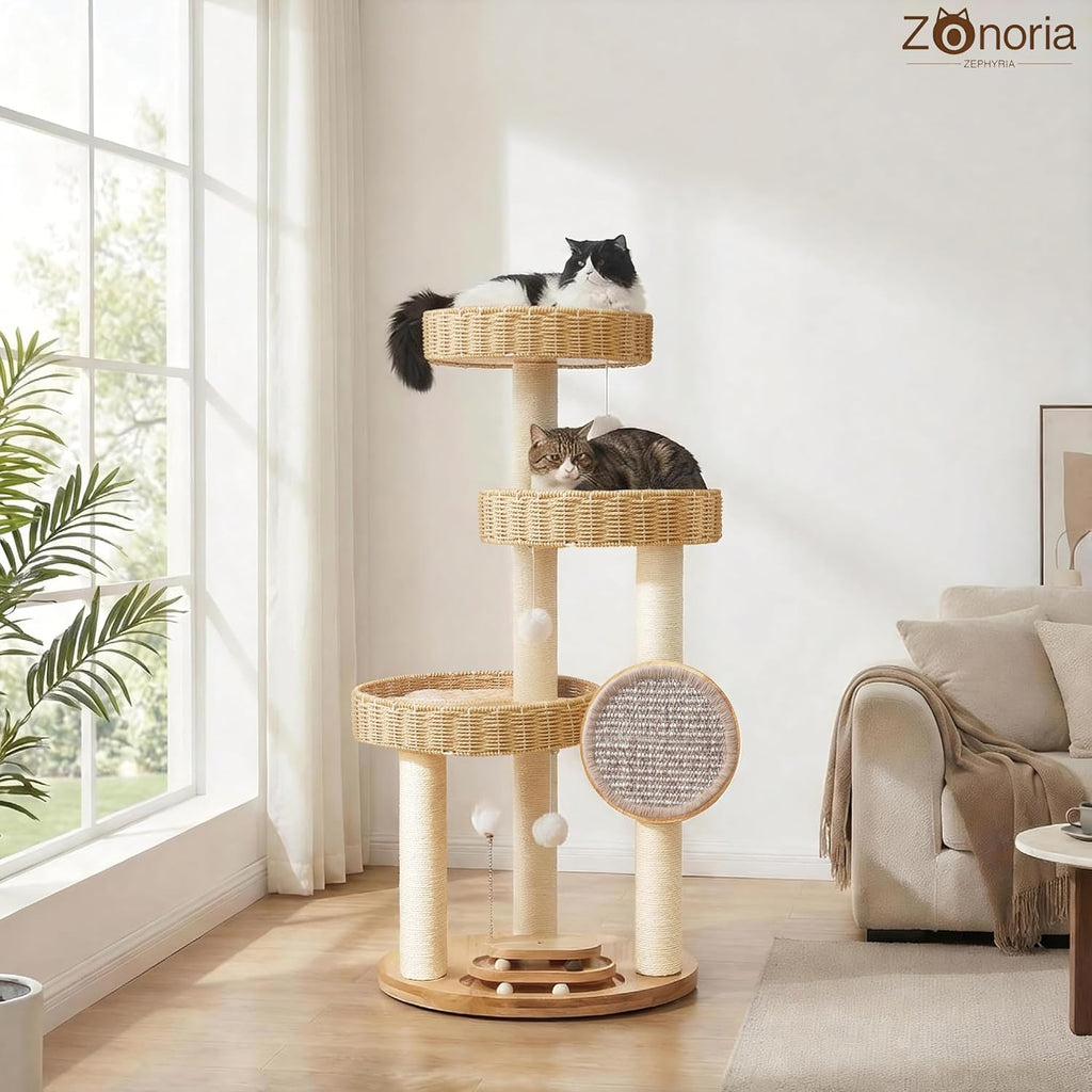 Cat Tree Tower for Large Cats, 48-Inch Solid Wood Cat Condo