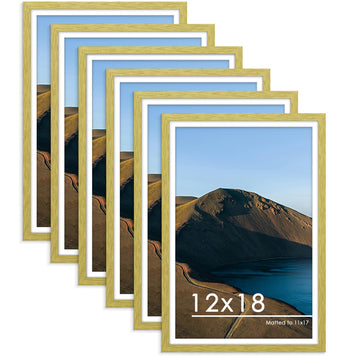 12x18 Picture Frame Set of 6, Wall Mount Display, Gold