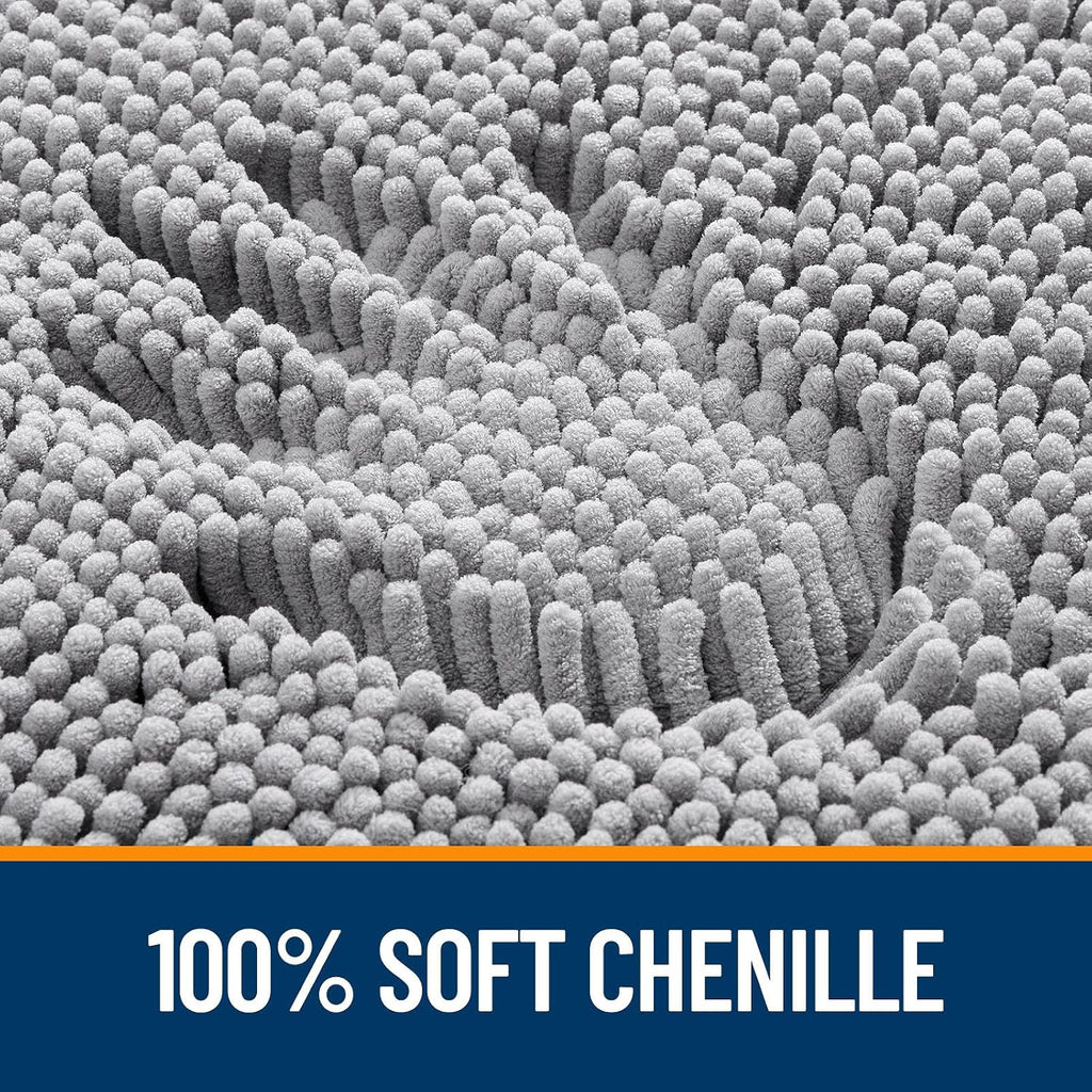 Chenille Bathroom Rugs Sets 3 Piece, 30"x20"+24"x16"+24"x20", Grey | Soft Absorbent Bath Mat and U-Shaped Contour