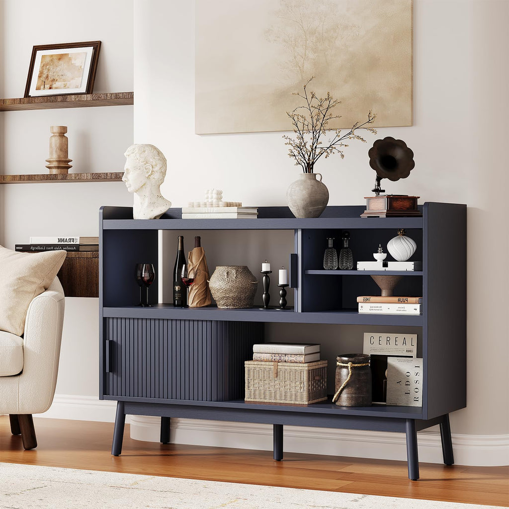 51.2" Sideboard Buffet Cabinet with Outlet & Sliding Door, Blue