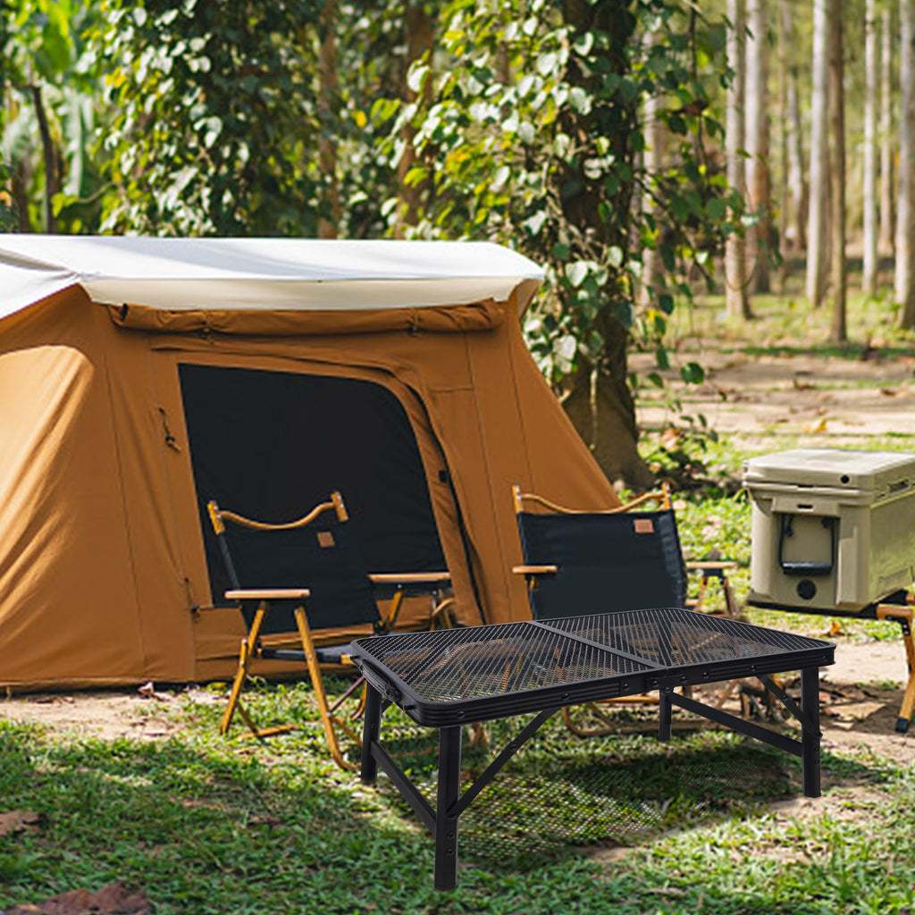 Small Folding Table, Camping Table with Mesh Desktop, Portable Picnic Table with Carry Handle, Height Adjustable