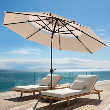 10ft Outdoor Patio Umbrellas, 3 Tier Table Umbrella, Beige&Frappe
