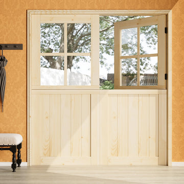 72"(Double 36") x 80" Dutch Door Slab, 1.75" Pine Front Entry Interior Style