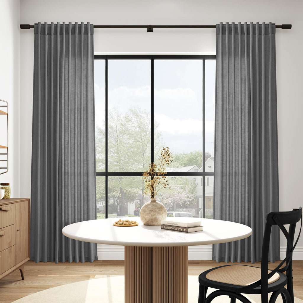 Blazer Grey Linen Curtains 90 Inch Long 2 Panels Set Living Room, Soft Linen Textured Window Drapes Semi Sheer Light