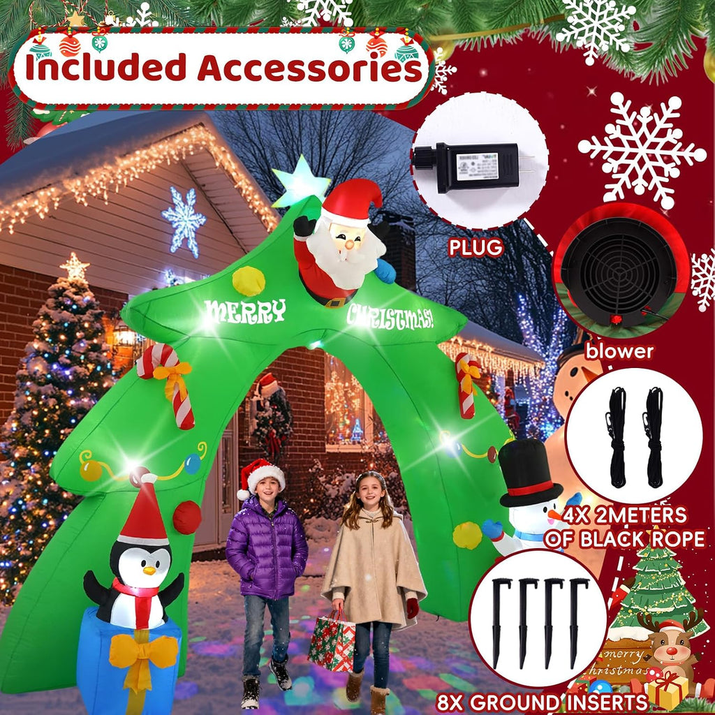 12 FT Santa's Candy Tree Arch Outdoor Inflatable with Rotating LED Colorful Lights for Christmas Holiday Party