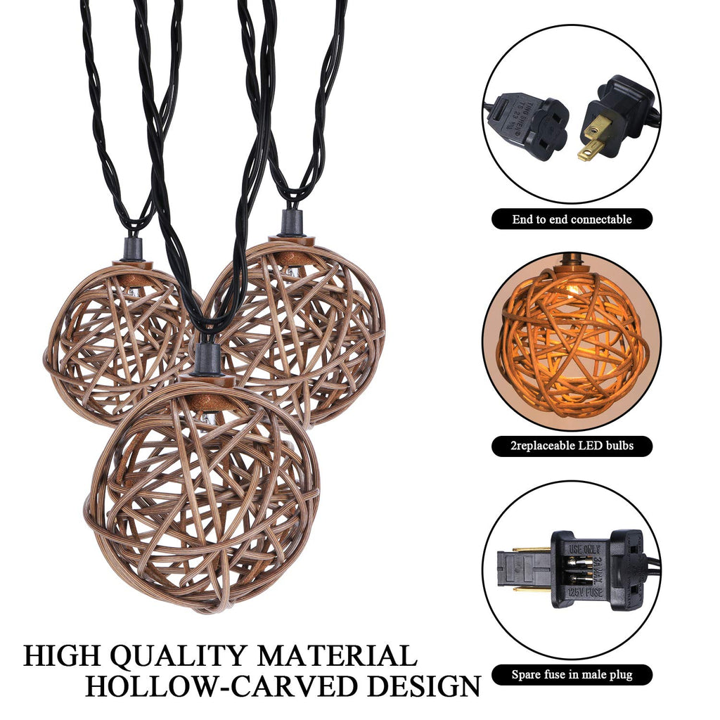 Patio String Lights, 10FT Rattan Lantern String Lights Plug in