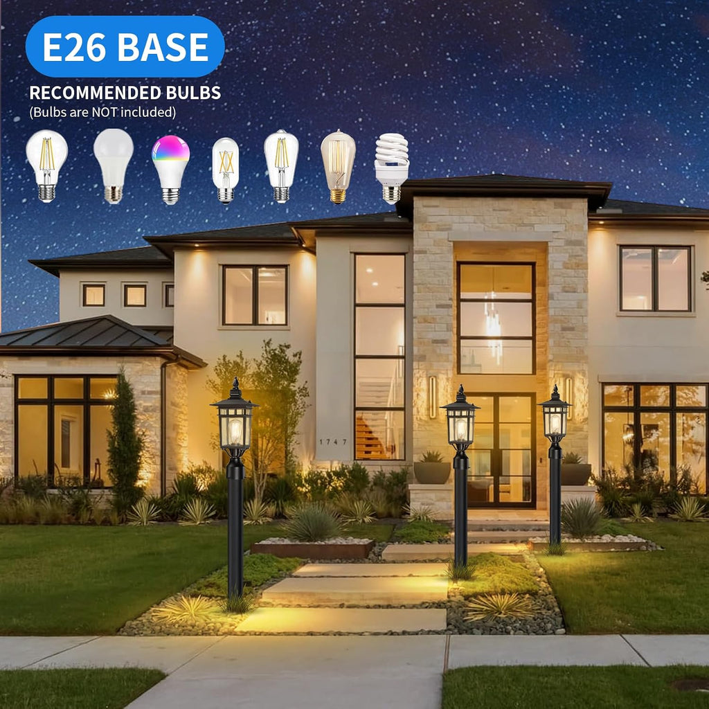 17.6'' Outdoor Post Light 2 Packs, Black Pole Lantern Lighting Fixture Hard Wired