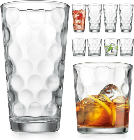 Glassware Drinking Glasses Set Of 8 4 Highball (17 oz.) Kitchen Glasses | 4 (13 oz.) Rocks Glass Cups for Water