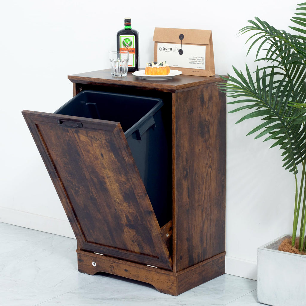 13 Gallons Tilt Out Trash Cabinet, Rustic Brown