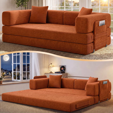 79.5" Convertible Futon Sofa Bed, Boneless Couch | Corduroy Boneless Loveseat Sleeper Sofa, Modular Futon Couch with