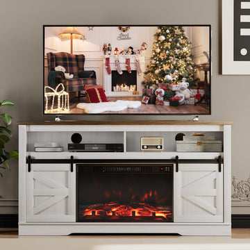 Fireplace TV Stand for 65 Inch TV with 26'' Fireplace(Milk White)