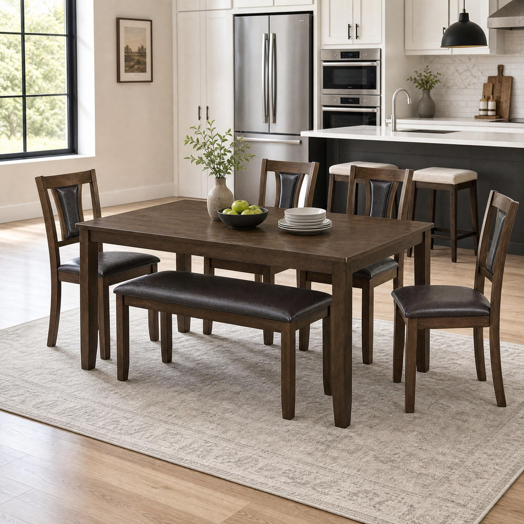 6 Piece Dining Table Set, Counter Height Kitchen Sets, Walnut