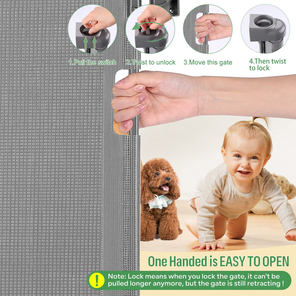 Retractable Baby Gate for Stairs & Doorways, 33" Tall Extends to 55" Wide