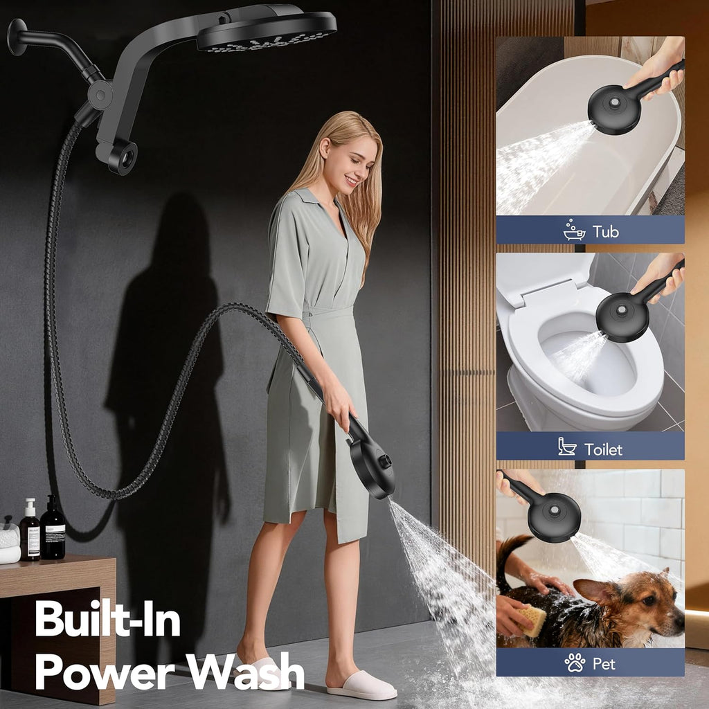 High Pressure Rain Showerhead Combo, 2026 Magnetic Shower Head Set with Detachable 8-Mode Handheld Shower Spray