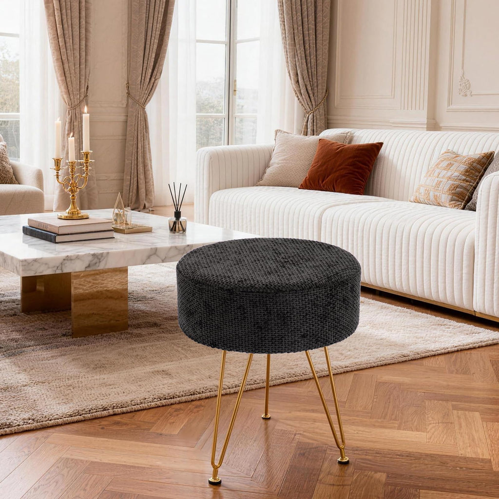Velvet Vanity Stool, Heavy-Duty Makeup Stool with 4CM Thick Cushion, Round Ottoman Footrest Chair, Dressing