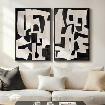 Large Framed Black and White Abstract Wall Art, 24x36 In