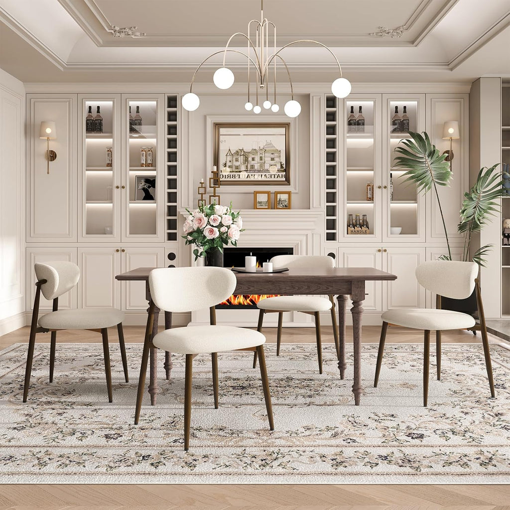 Dining Chairs Set of 4, Curved Back Kitchen Room Chairs with Metal Legs and Anti Slip Pads, Upholstered Dining Chair