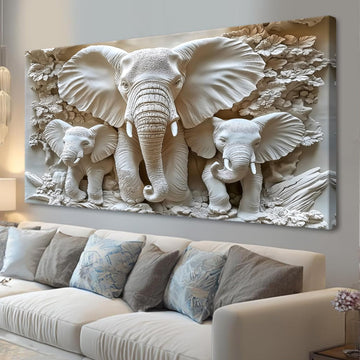 Large Framed Elephant Family Wall Art Canvas Wall Decor 20x40 Inch Abstract Nature Animal Landscape Wall Art Bedroom