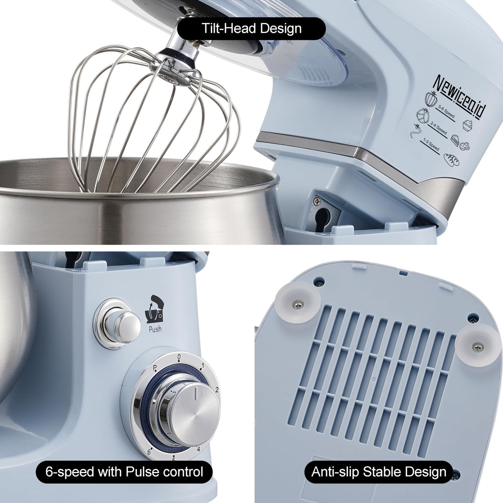 6-Speed 5.3QT+3.2QT Two-Bowl Stand Mixer, MISTY ICE BLUE