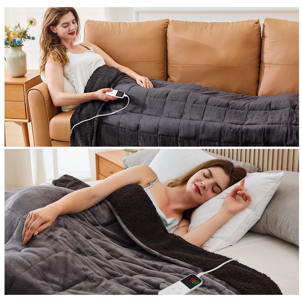 Heated Weighted Blanket for Adults, Heated Blanket, 48" x 72", 15lbs, Grey
