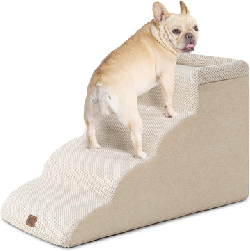 4-Step Curved Dog Stairs for Beds 17.6" H, Beige