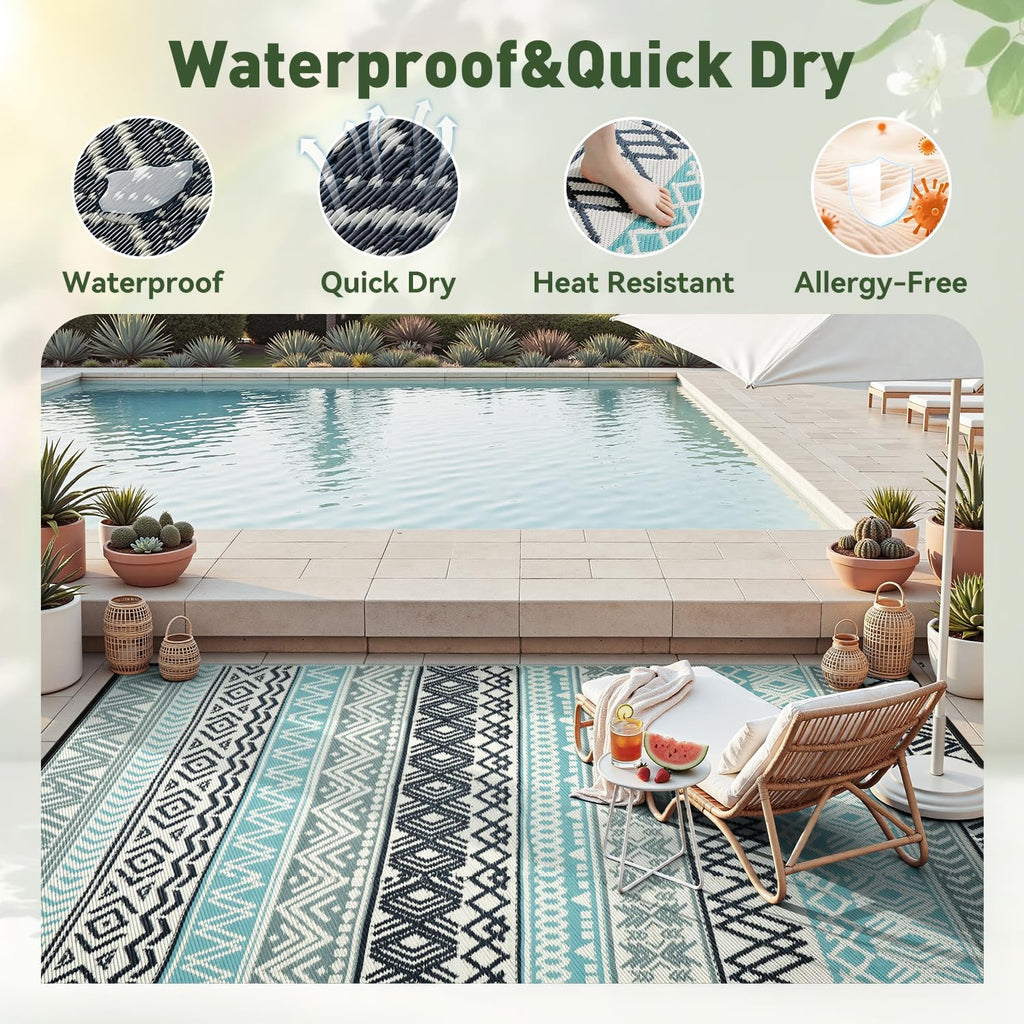 Outdoor Rug Carpet 8x10 Waterproof-Patio Rug Mat Reversible RV Camping Rug Picnic Mat Plastic Straw 