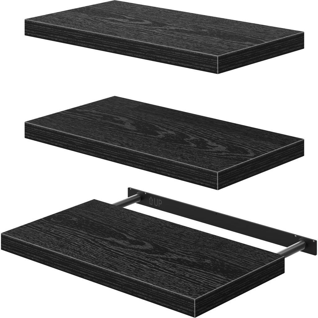 12" Deep Floating Shelves for Wall (Black, Set of 3, 23.6" x 12")