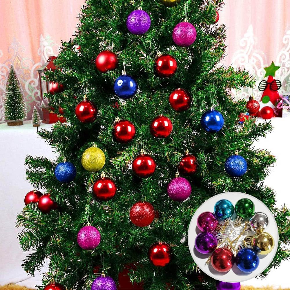 1.2 Inches Colored Christmas Balls 24 Pack Living Room Garden Ornaments Mini Glitter Ball Door Wall Xmas - Set of 24