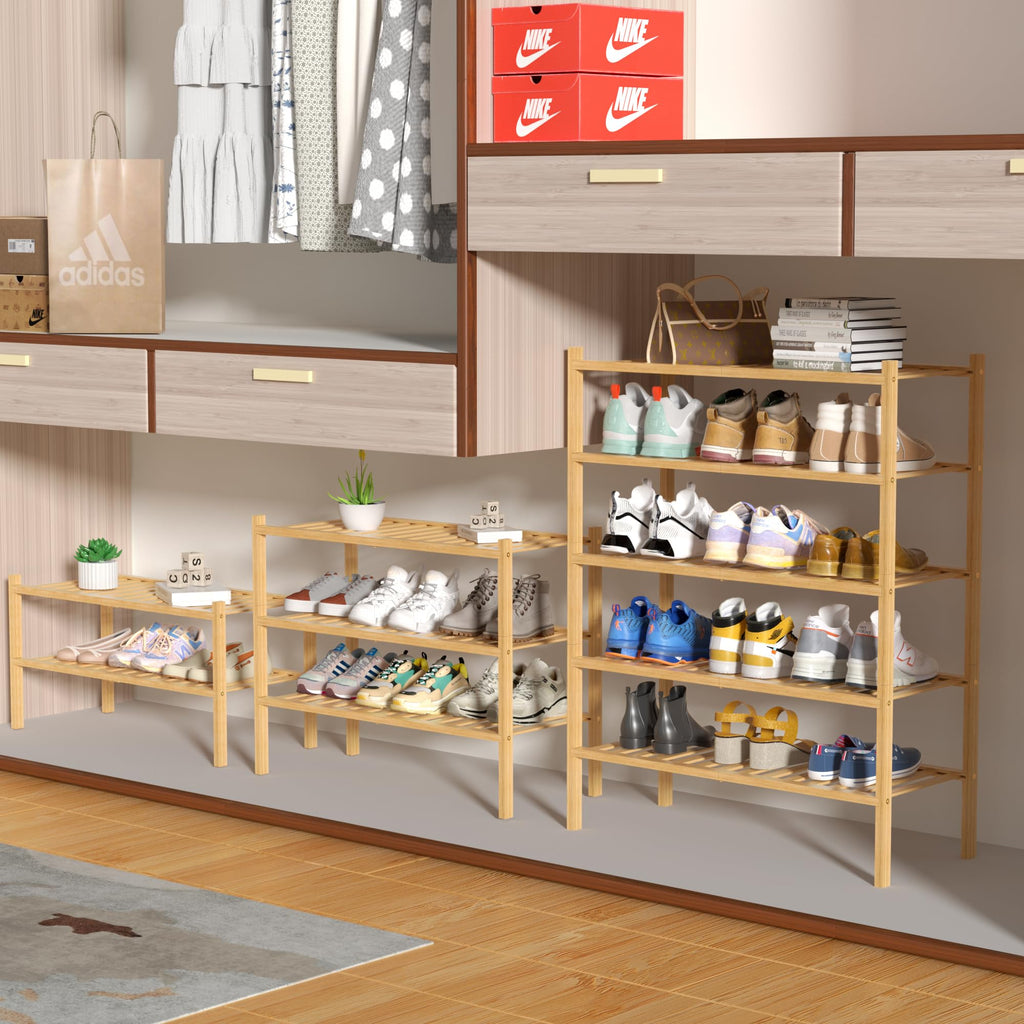 5 Tier Bamboo Shoe Rack for Closet Free Standing Wood Shoe Shelf Small Space Stackable 27"x11"x33" (Natural)