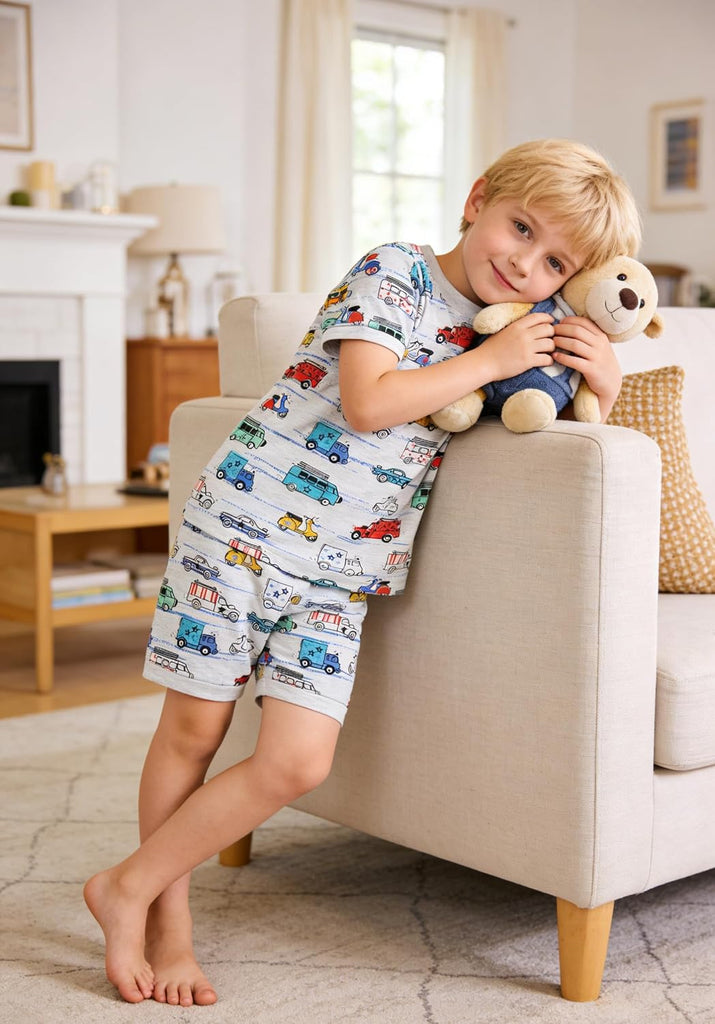 Hand Toddler Boys Pajamas Kids Dinosaur Summer PJS Monster Truck Boy Tractor Jammies Hockey Short Sets