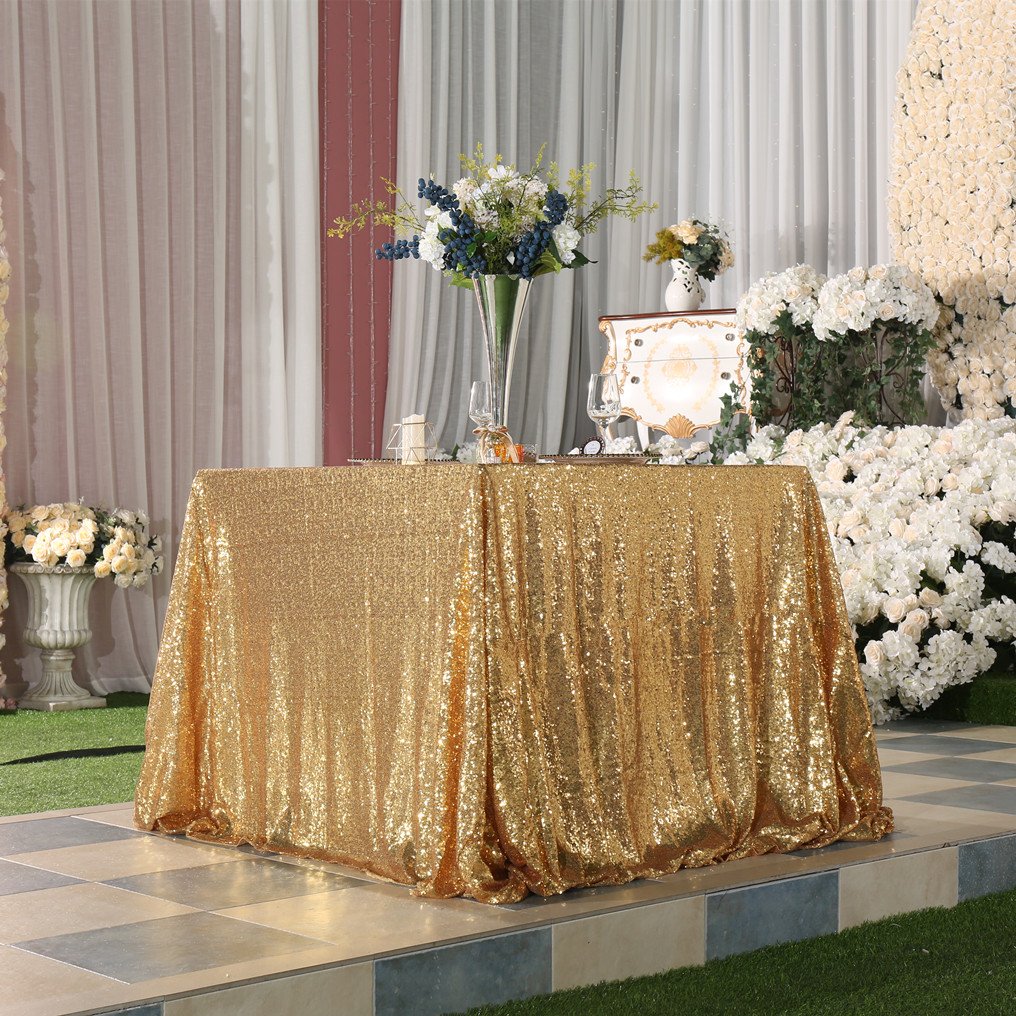 Light Gold Sequin Tablecloth 50x80 Inch Rectangular