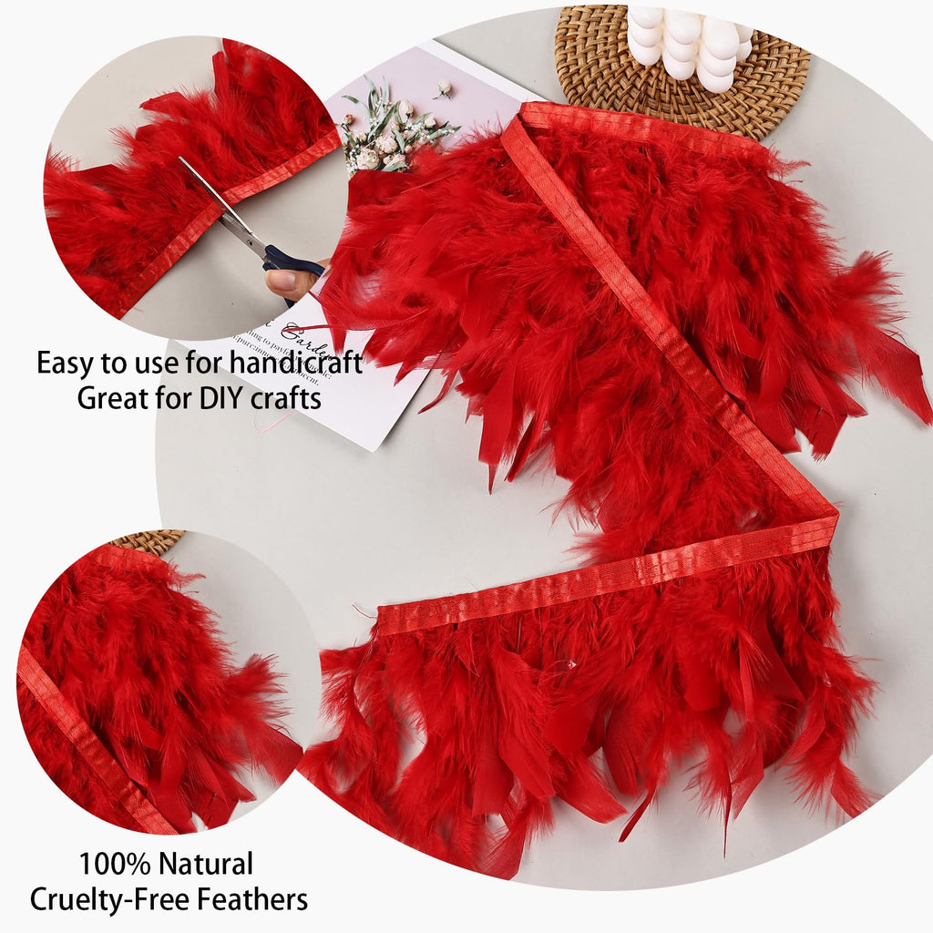 Red Turkey Feathers Trim Fringe 5Yard 4-6inch