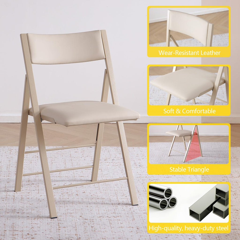 Folding Chairs 2 Pack, 450Lbs Steel Frame Foldable Dining Chairs, Wood
