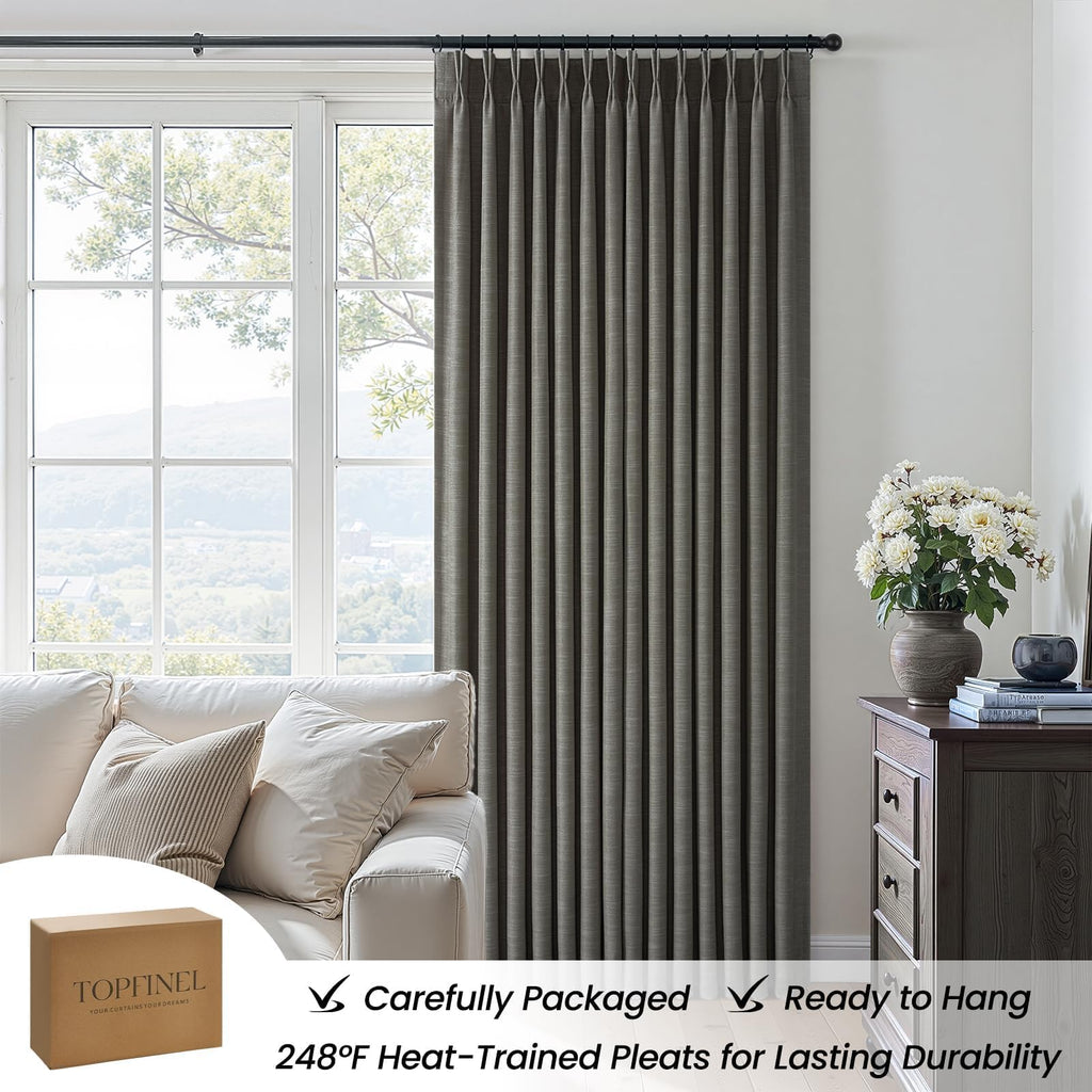 96 Inch Linen Pinch Pleated Full Blackout Curtains Carbon Grey