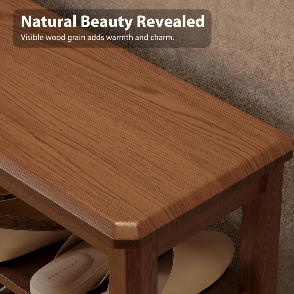 Wood Shoe Rack Bench, 2 Tier Shoe Rack for Front Door Entrance