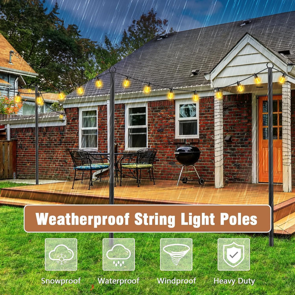 4Pack String Light Poles, Metal Poles for Hanging Outdoor Light Strings, 4 Pack 10 FT Light Poles Stand for Outside
