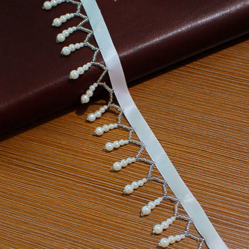 Pearl Lace Edge Trim Fringe for Sewing Craft Wedding Bridal Dress Sash Belt Headwear Clothes Decor - 2 Yards