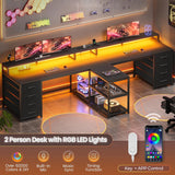 94.5" 2 Person Gaming Desk, Long Office Computer Desk with 8 Drawers & LED Light, Two Person Desk with Storage