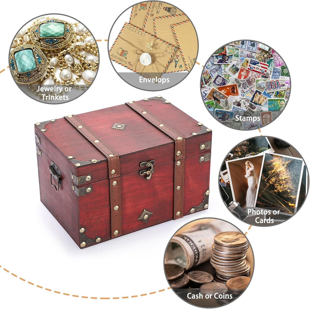 Vintage Treasure Chest, Pirate Keepsakes Box for Gifts, Wooden Storage Box Decorative for Jewelry Pearl Trinkets