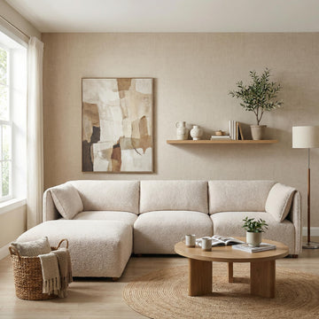 96" 3 Seater Boucle Modular Sectional Sofa with Ottoman, Sofa Couch
