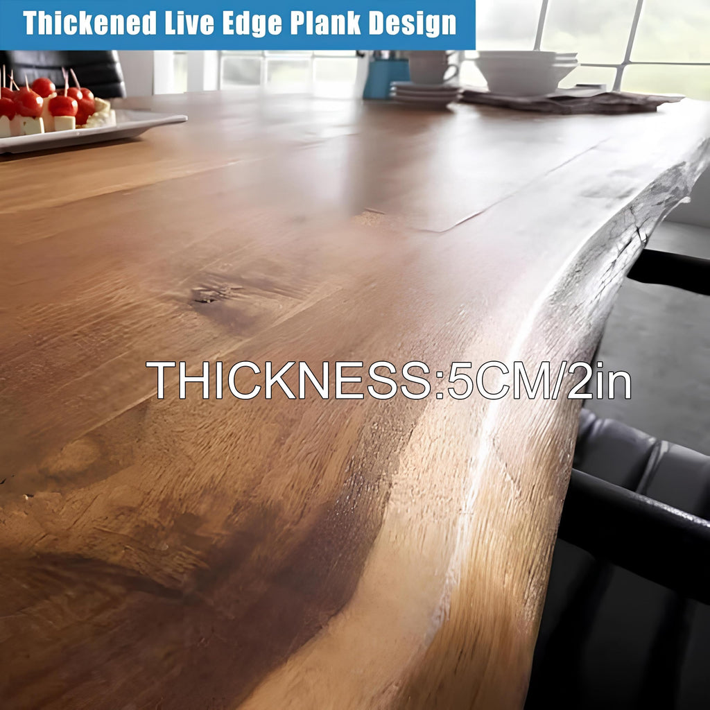 Industrial Solid Wood Dining Table, Rectangle Live Edge Kitchen Table, Rustic Pine Table Top & Metal Base, Large Long